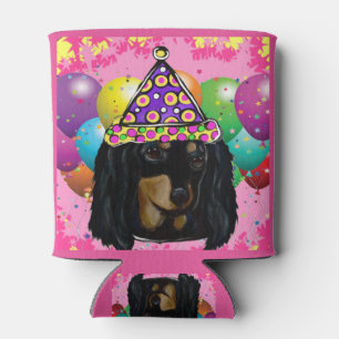 Party Long Hair Black Doxie Can Cooler