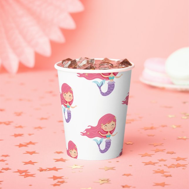 Party Mermaids Birthday Purple  Paper Cups (Insitu)