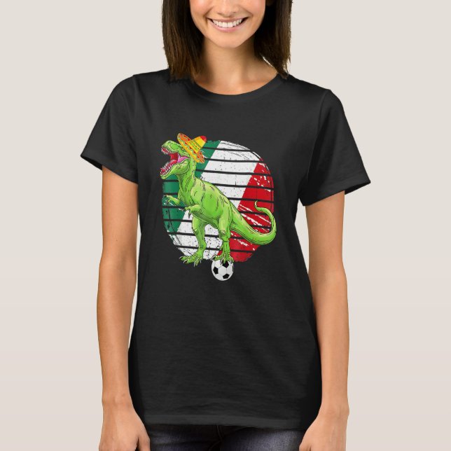 Party Mexican Flag Boys Dinosaur Trex Soccer T T-Shirt (Front)
