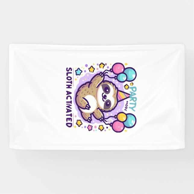 Party Mode Sloth Activated Birthday Balloon Sloth  Banner (Horizontal)