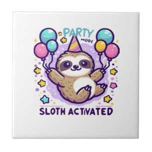 Party Mode Sloth Activated Birthday Balloon Sloth Ceramic Tile