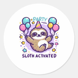 Party Mode Sloth Activated Birthday Balloon Sloth  Classic Round Sticker