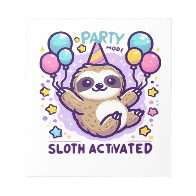 Party Mode Sloth Activated Birthday Balloon Sloth  Notepad (Front)