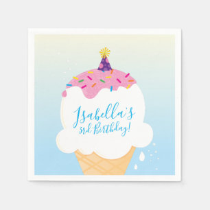 PARTY modern cute retro ice cream cone blue Napkin