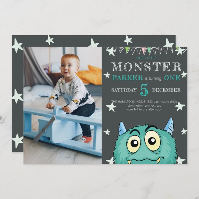 Party Monster Kids Birthday Photo Invitation (Front/Back)