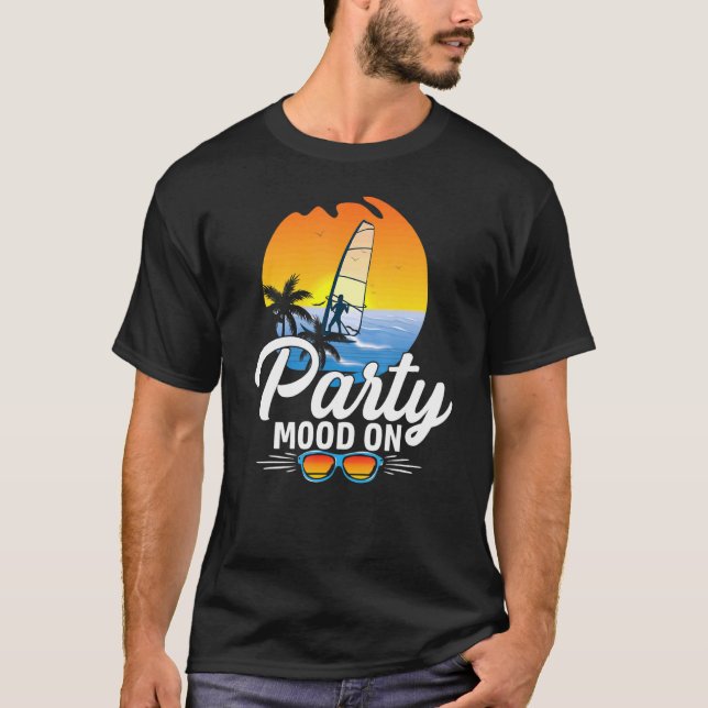 Party Mood On Retro Sunset Sailing Beach Party T-Shirt (Front)
