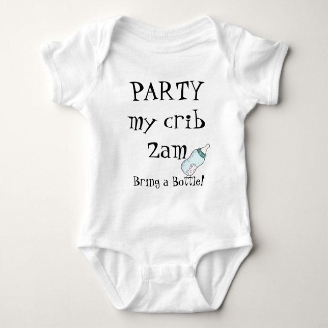 Party my crib bring botle baby bodysuit (Front)