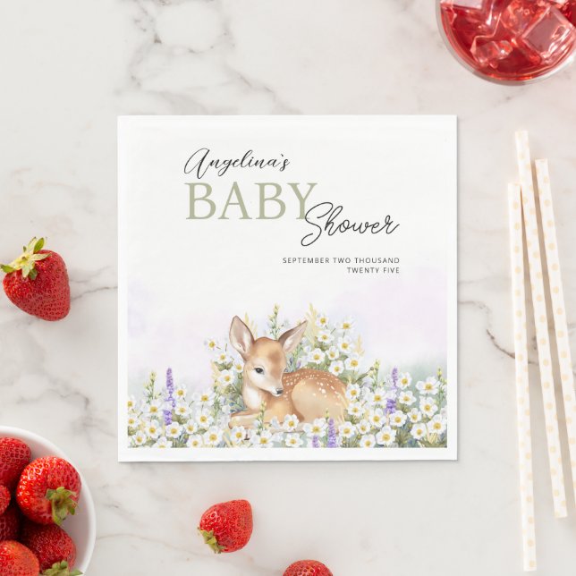 Party Napkins for baby shower with adorable fawn (Insitu)