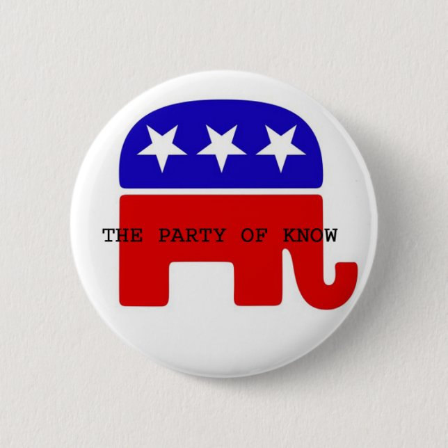 PARTY OF KNOW 6 CM ROUND BADGE (Front)