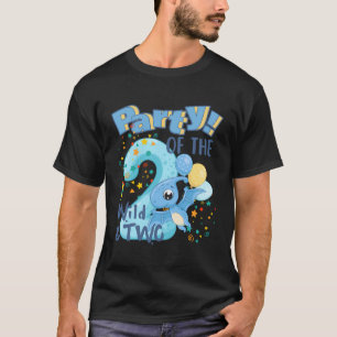 Party Of The Wild And 2 Baby Boy 2Nd Birthday Dino T-Shirt
