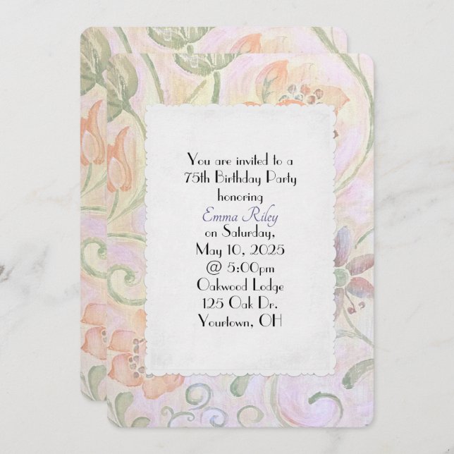 party-old-fashioned watercolor floral pattern invitation (Front/Back)