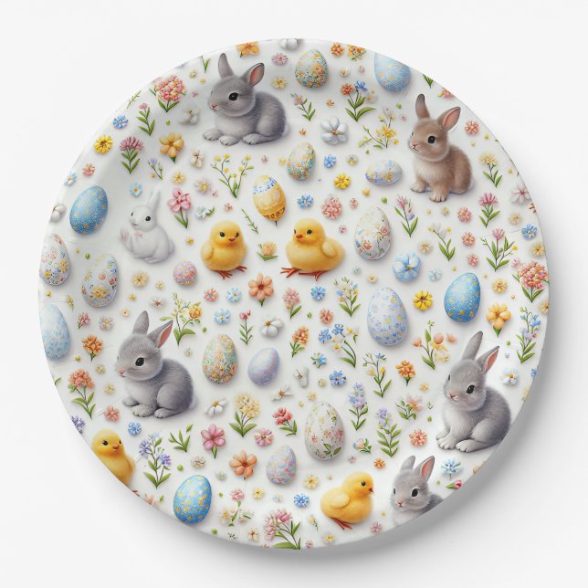 Party Paper Plates – Bunnies, Eggs, Chicks (Front)