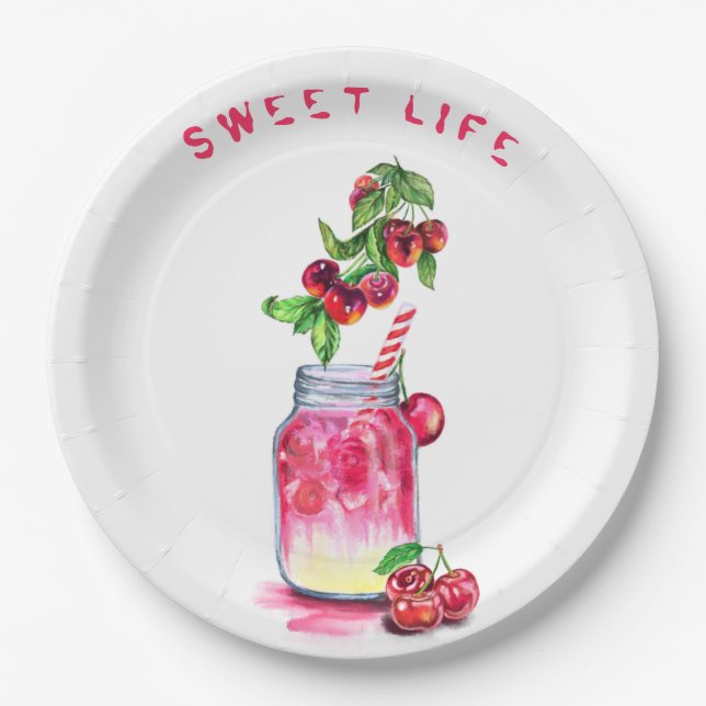Party Paper Plates with Cherry Juice Cool Drink (Front)