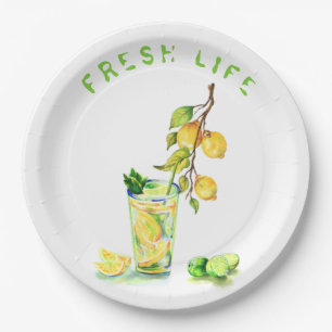 Party Paper Plates with Lemon Juice Cool Drink