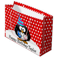 Party Penguin Happy Birthday Red Polka Dot