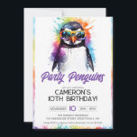Party Penguin sunglasses, kid's birthday  Invitation<br><div class="desc">Celebrate your child's birthday in style with our vibrant and energetic customisable birthday invitation featuring a cool penguin wearing sunglasses amidst a backdrop of vivid watercolor splashes in rainbow hues. This invitation exudes a chill vibe perfect for your child's special day. The bottom half is reserved for personalised details, with...</div>