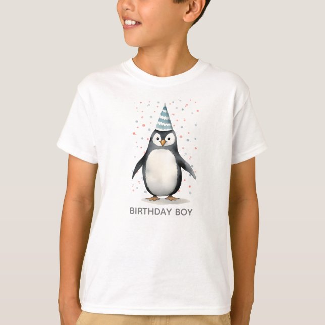 Party Penguin, watercolor, birthday boy T-Shirt (Front)