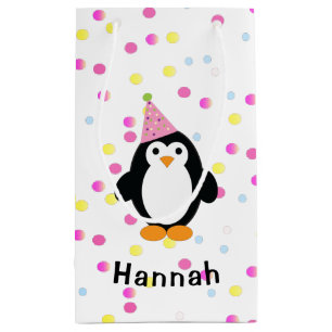 Party Penguin with Confetti Background Small Gift Bag