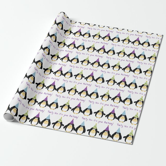 Party Penguin Wrapping Paper (Unrolled)