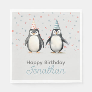 Party Penguins, watercolor, children's birthday Napkin