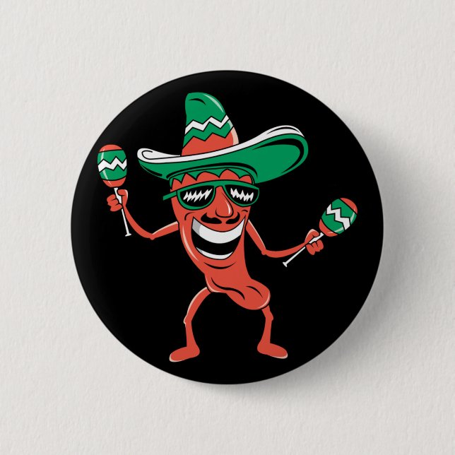 Party Pepper in Sombrero with Maracas 6 Cm Round Badge (Front)