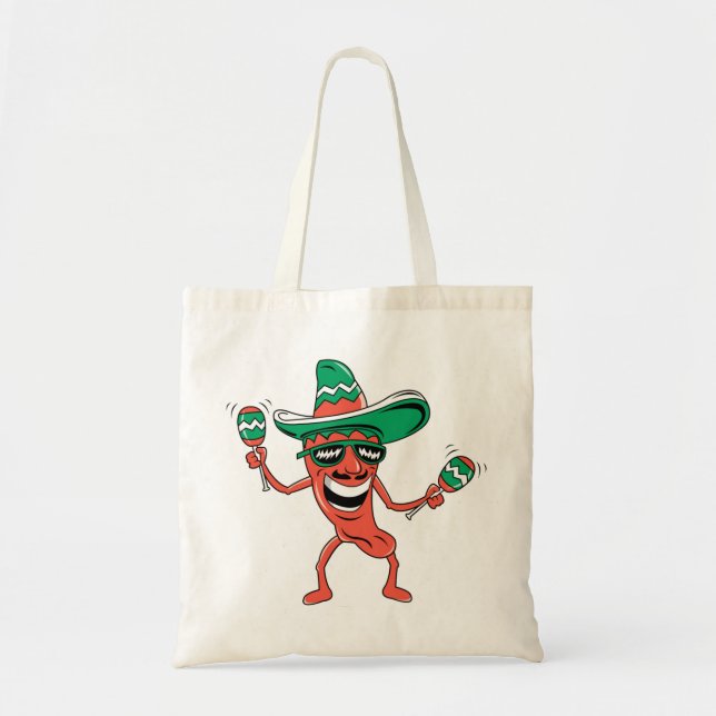 Party Pepper in Sombrero with Maracas Tote Bag (Front)