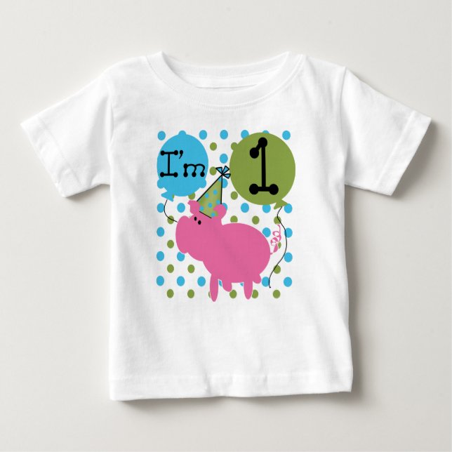 Party Pig First Birthday Baby T-Shirt (Front)