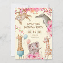 Party Pink Playful Animal Birthday Invitation