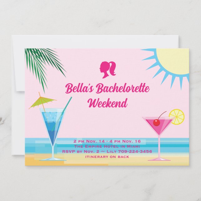 Party Pink Summertime Beach Weekend Bachelorette Invitation (Front)