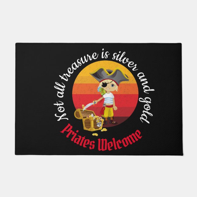 Party Pirate Boy Black Doormat (Front)