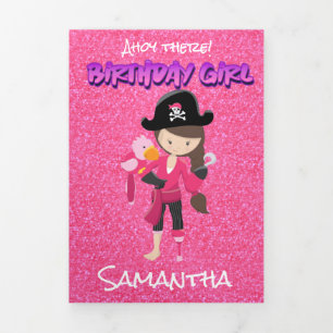 Party Pirate Girl 9th Birthday Tri-Fold Card