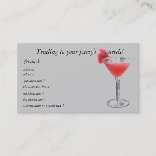 Party Planner Bartender  business card (Front)
