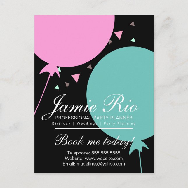 Party Planner Birthday Planning Balloon  Confetti Postcard (Front)