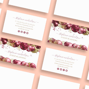 Party Planner Burgundy Gold Balloon Business Card