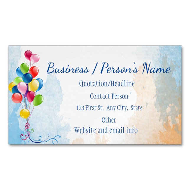 Party Planners Fun Colourful Balloons Custom Magnetic Business Card (Front)