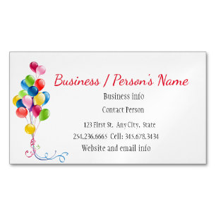 Party Planners Fun Colourful Balloons Custom  Magnetic Business Card