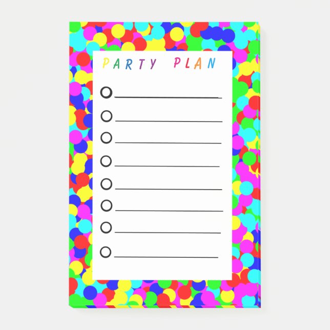 Party Planning Checklist Post-it Notes (Front)