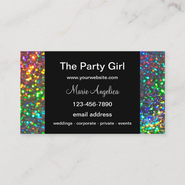 Party Planning Services Glitzy Business Card (Front)