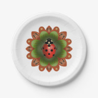 Party plate with ladybug on red and green petals