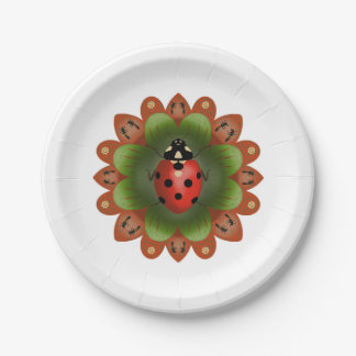 Party plate with ladybug on red and green petals