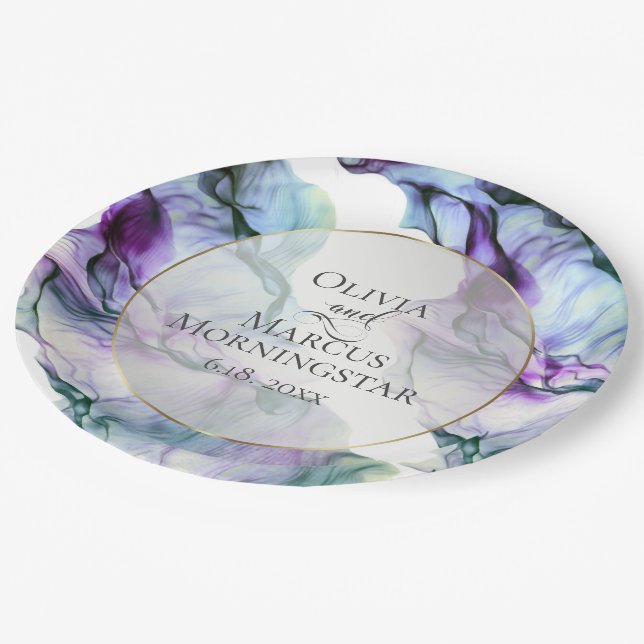 Party Plates | Vibrant Teal Indigo Abstract Ink (Angled)