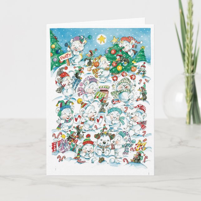 Party Polar Bears and Penguins Greeting Card (Front)