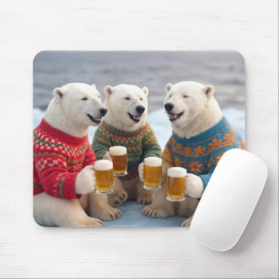Party Polar Bears Wearing Christmas Ugly Sweaters Mouse Pad