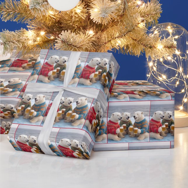 Party Polar Bears Wearing Christmas Ugly Sweaters Wrapping Paper (Holidays)