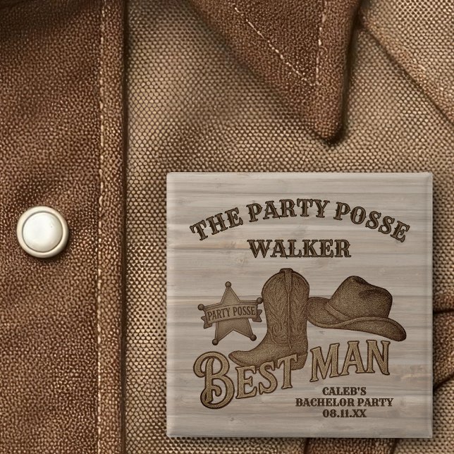 Party Posse Cowboy Bachelor Party Best Man 15 Cm Square Badge (Creator Uploaded)