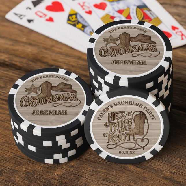 Party Posse Groomsman Rustic Cowboy Bachelor Party Poker Chips (Creator Uploaded)