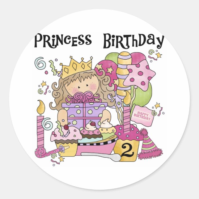 Party Princess 2nd Birthday Tshirts and Gifts Classic Round Sticker (Front)