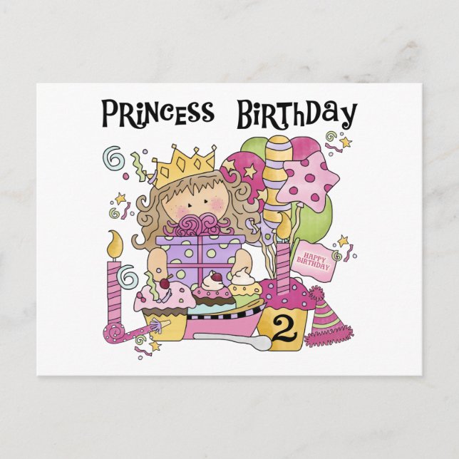 Party Princess 2nd Birthday Tshirts and Gifts Invitation Postcard (Front)