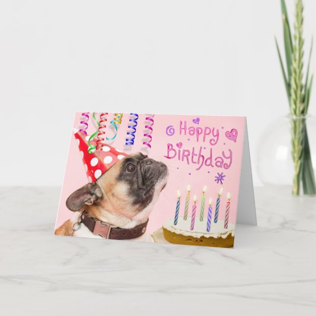Party Pug and Birthday Cake Card (Front)
