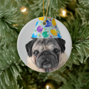 Party Pug Ceramic Ornament